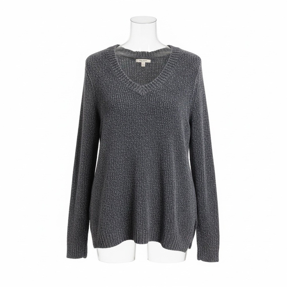 Orvis Womens XXL Gray V Neck Knit Tunic Sweater Long Sleeve Pullover Casual Cozy